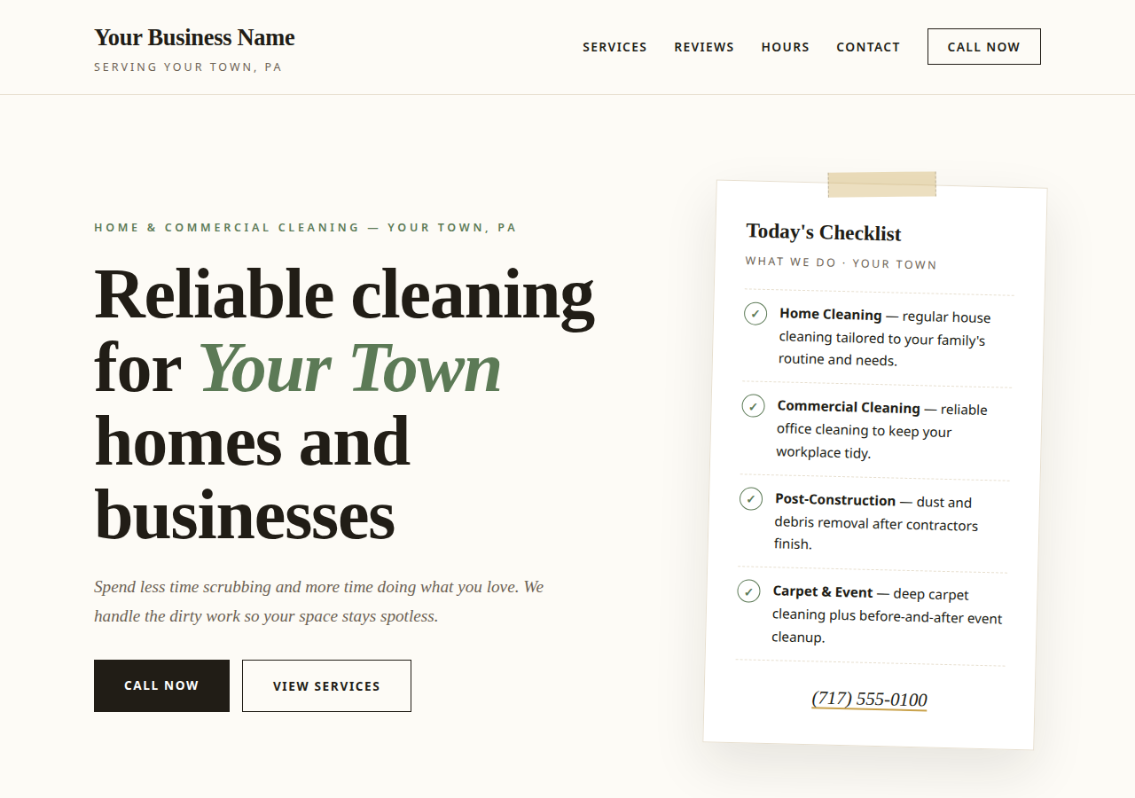 Sample cleaning service website design